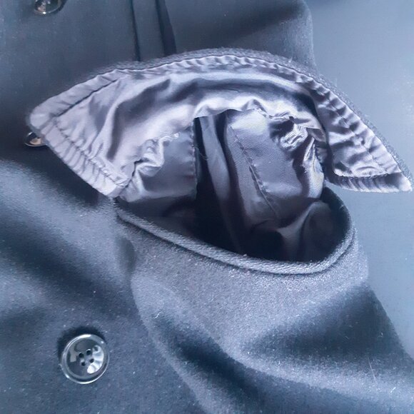 H&M 40R Black Double Breasted Wool Blend Men's Button Up Pea Coat - Picture 7 of 16